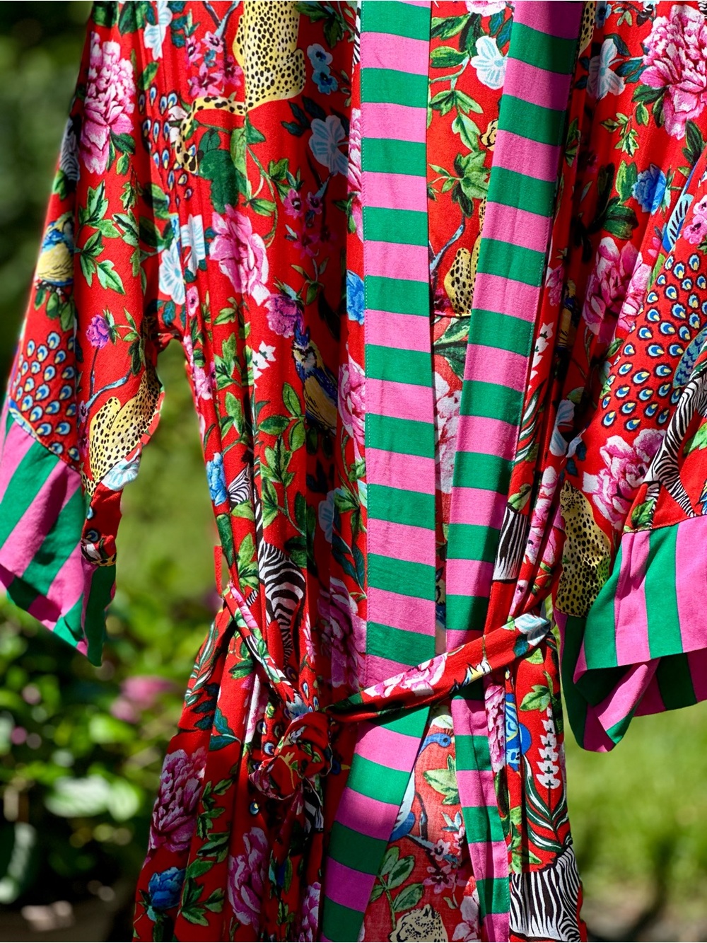 Room Service Safari Floral Kimono Robe NWT Medium Rayon Belted - Picture 4 of 11